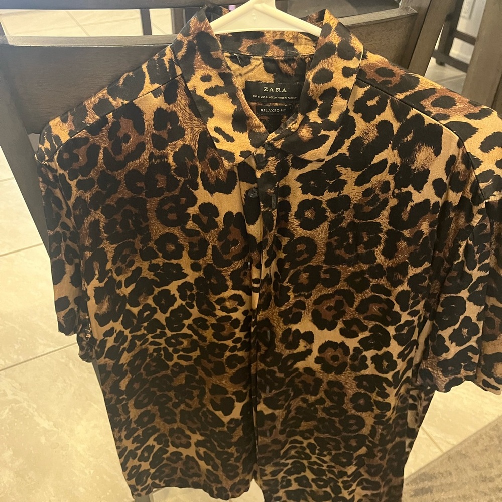 Zara button up, cheetah shirt